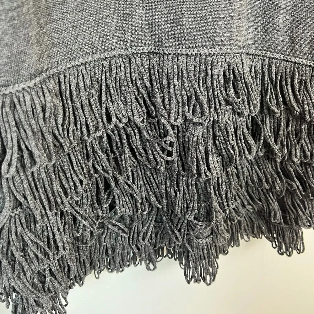 Calvin Klein Dark Grey Fringe 3/4 Sleeve Scoop-neck Bodycon Sweater Dress